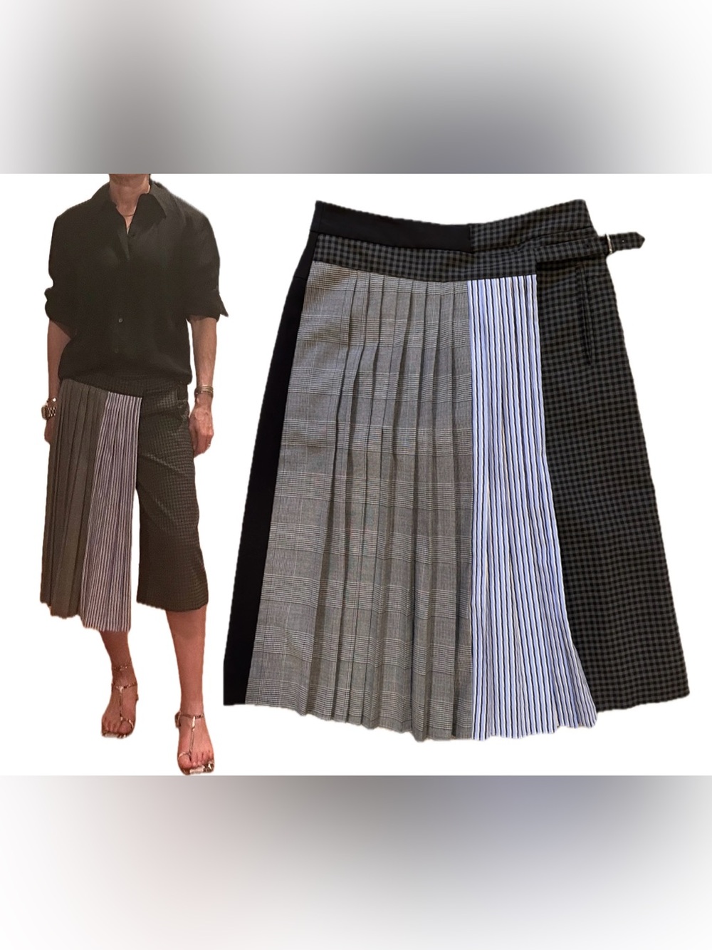 TIBI Layered Pleated Patchwork Crepe Culottes, 2